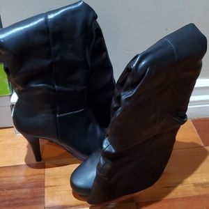 Black knee high leather boots